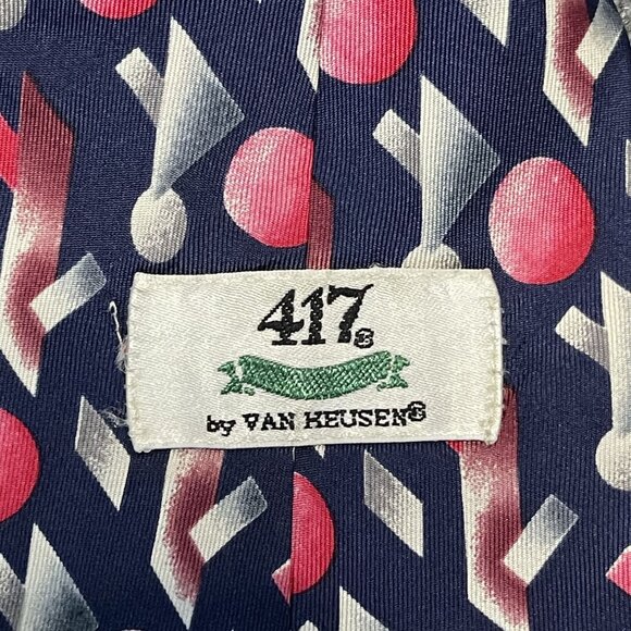 Vintage 417s By Van Heusen Navy Geometric Silk Tie - Picture 3 of 3
